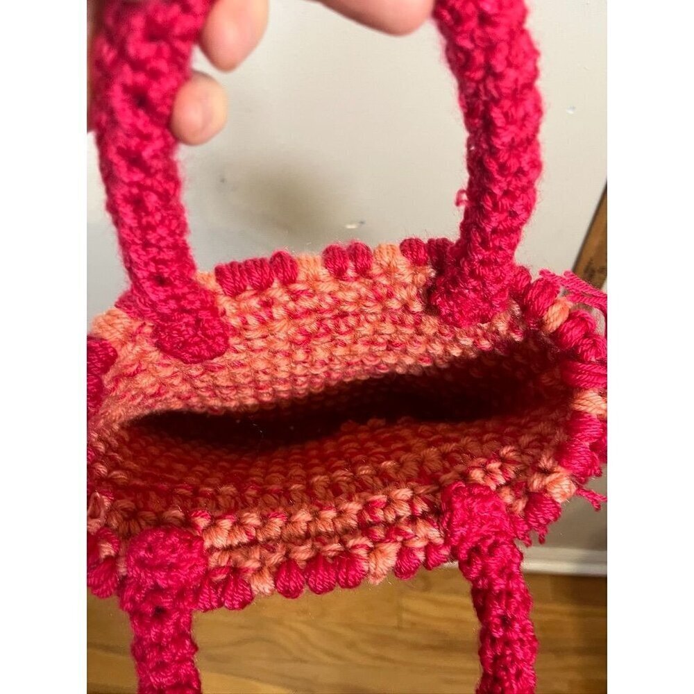 Handmade Crocheted Fringe Bag Pink S Fringe Retro Boho HIppie Indie Folk Artsy - Picture 5 of 10